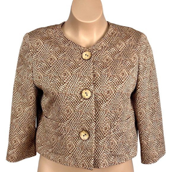 Lafayette 148 Womens Plus Textured Button Up Jacket Blazer Tan Brown size 16 - Picture 1 of 10